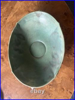 VTG c. 1940s Roseville Art Pottery Green Bushberry Console Bowl #414-10 GUC MCM