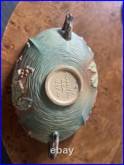 VTG c. 1940s Roseville Art Pottery Green Bushberry Console Bowl #414-10 GUC MCM