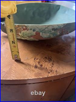VTG c. 1940s Roseville Art Pottery Green Bushberry Console Bowl #414-10 GUC MCM