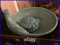 Van Briggle Art Pottery Mermaid Console Bowl With Shell Flower Frog