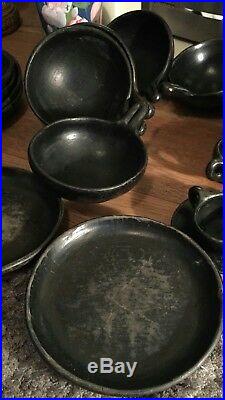 Very Rare Vintage Mexican Black Pottery Plates Bowls Cups etc