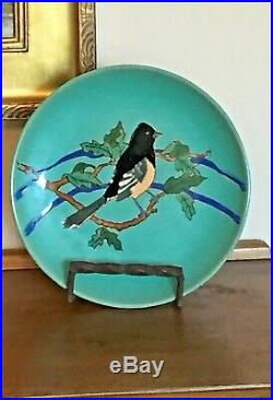 Very rare vtg San Jose Pottery charger plate dish bowl Black bird on branches