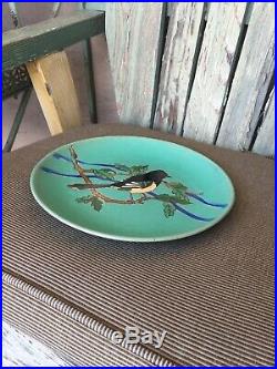Very rare vtg San Jose Pottery charger plate dish bowl Black bird on branches