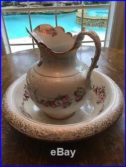 Victorian Semi-Vitreous Porcelain K T K Pitcher & Basin Bowl LG Vintage Antique
