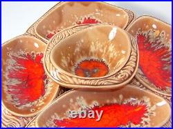 Vintage1960s OR 1970s GLAZED Pottery Lazy Susan Brown Orange rare 4 Piece Set