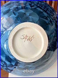 Vintage 10 Blue Blossoms Pottery Art Bowl Artist Sarani