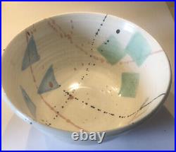 Vintage 10 Studio Art Pottery Post Modern Geometric Splatter Large Bowl Signed