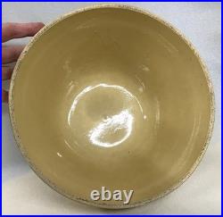 Vintage 11 1/4 Yellow Ware Blue & White 6 Banded Oven Ware Mixing Bowl CLEAN