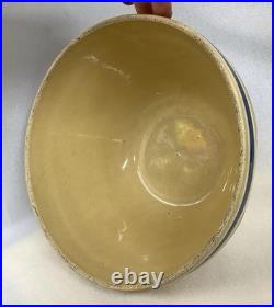 Vintage 11 1/4 Yellow Ware Blue & White 6 Banded Oven Ware Mixing Bowl CLEAN