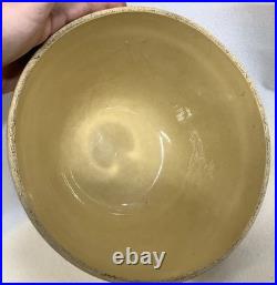 Vintage 11 1/4 Yellow Ware Blue & White 6 Banded Oven Ware Mixing Bowl CLEAN