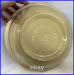 Vintage 11 1/4 Yellow Ware Blue & White 6 Banded Oven Ware Mixing Bowl CLEAN
