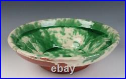 Vintage 11 Green Yellow Glazed Terracotta Redware Bowl Italian Spanish Pottery
