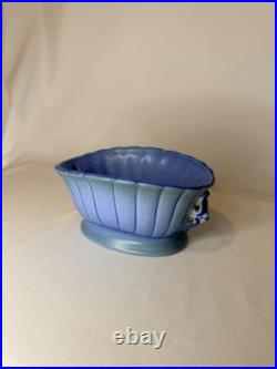 Vintage 1920/30's Stangl Art Deco Fluted Pedestal Oval Bowl Matte Twilight Blue