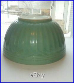 Vintage 1920s Roseville Green Pottery Stoneware Bowl Large 11 Ribbed Bands RARE