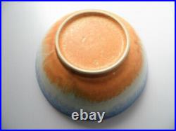 Vintage 1930's Ruskin Pottery Crystalline Blue White & Orange Bowl