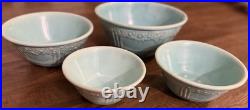 Vintage 1930s Homer Laughlin Apple Tree Nesting Mixing Bowls Aqua Blue Set of 4 Vintage 1930s Homer Laughlin Apple Tree Nesting Mixing Bowls Aqua Blue Set of 4