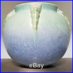 Vintage 1934 ROSEVILLE TOPEO 245-6 Blue Bowl Vase Rosettes Ceramic Art Pottery