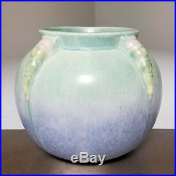 Vintage 1934 ROSEVILLE TOPEO 245-6 Blue Bowl Vase Rosettes Ceramic Art Pottery