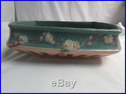 Vintage 1940's Roseville Art Pottery Green Cherry Blossom Console Bowl 240-8
