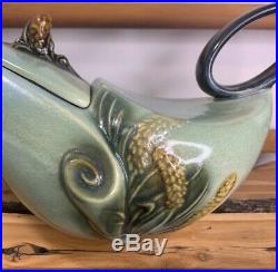 Vintage 1950's Parchment Pine Hull Art Pottery Tea Set Teapot Creamer Sugar Bowl