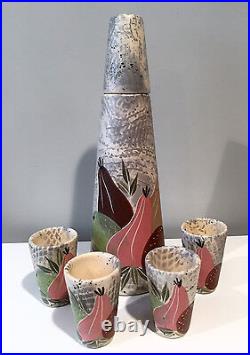 Vintage 1950s Marc Bellaire Still Life California Pottery Cocktail Decanter Set