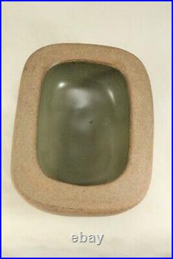 Vintage 1954 HARDING BLACK 2½ Stoneware Rectangular Bowl Sand & Olive Green
