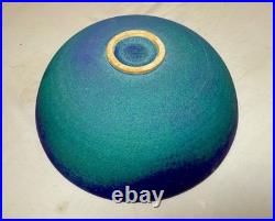 Vintage 1970's Francesca Mascitti-Lindh Arabia blue green pottery bowl sculpture