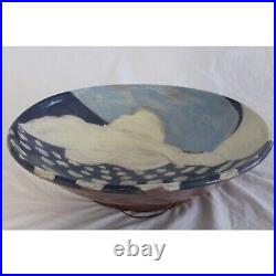 Vintage 1970's Handmade Extremely Large Cloud Pottery Bowl Signed By Artist