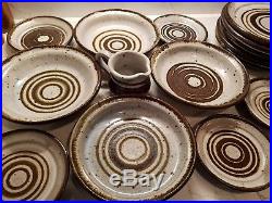 Vintage 1973 Signed Studio Pottery Stoneware 15 pc Dinnerware Set Bowls Plates