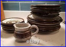 Vintage 1973 Signed Studio Pottery Stoneware 15 pc Dinnerware Set Bowls Plates