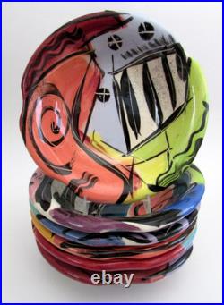Vintage 1980's New Wave Abstract Signed Art Studio Pottery Bowls 8 Set 6
