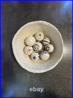 Vintage 1980s Studio Art Pottery Ceramic Bowl With 8 Rattles By Cybele Rowe