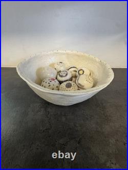 Vintage 1980s Studio Art Pottery Ceramic Bowl With 8 Rattles By Cybele Rowe