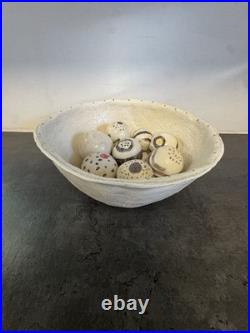 Vintage 1980s Studio Art Pottery Ceramic Bowl With 8 Rattles By Cybele Rowe