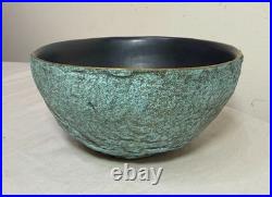 Vintage 1987 green Cristina Salusti Volcanic Stone Style Brutalist Pottery Bowl