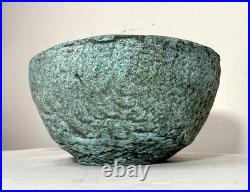 Vintage 1987 green Cristina Salusti Volcanic Stone Style Brutalist Pottery Bowl