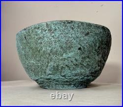 Vintage 1987 green Cristina Salusti Volcanic Stone Style Brutalist Pottery Bowl