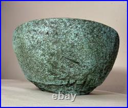 Vintage 1987 green Cristina Salusti Volcanic Stone Style Brutalist Pottery Bowl