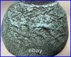 Vintage 1987 green Cristina Salusti Volcanic Stone Style Brutalist Pottery Bowl