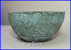 Vintage 1987 green Cristina Salusti Volcanic Stone Style Brutalist Pottery Bowl