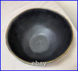 Vintage 1987 green Cristina Salusti Volcanic Stone Style Brutalist Pottery Bowl