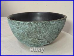 Vintage 1987 green Cristina Salusti Volcanic Stone Style Brutalist Pottery Bowl