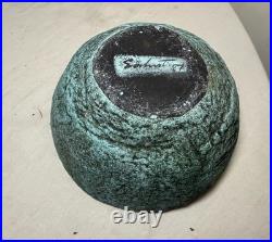 Vintage 1987 green Cristina Salusti Volcanic Stone Style Brutalist Pottery Bowl