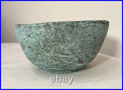 Vintage 1987 green Cristina Salusti Volcanic Stone Style Brutalist Pottery Bowl