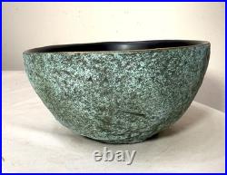 Vintage 1987 green Cristina Salusti Volcanic Stone Style Brutalist Pottery Bowl
