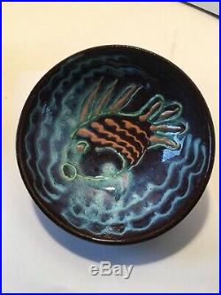 Vintage 1989 Harding Black Pottery Bowl with Fish Beautiful Coloring