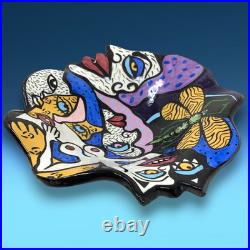 Vintage 1996 Doreen Baskin Art Pottery Avant Garde Surrealist Faces Footed Bowl