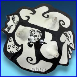 Vintage 1996 Doreen Baskin Art Pottery Avant Garde Surrealist Faces Footed Bowl