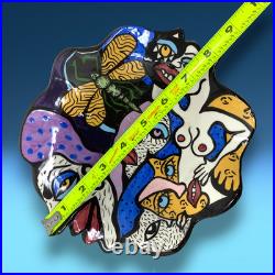 Vintage 1996 Doreen Baskin Art Pottery Avant Garde Surrealist Faces Footed Bowl