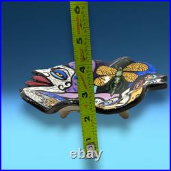 Vintage 1996 Doreen Baskin Art Pottery Avant Garde Surrealist Faces Footed Bowl